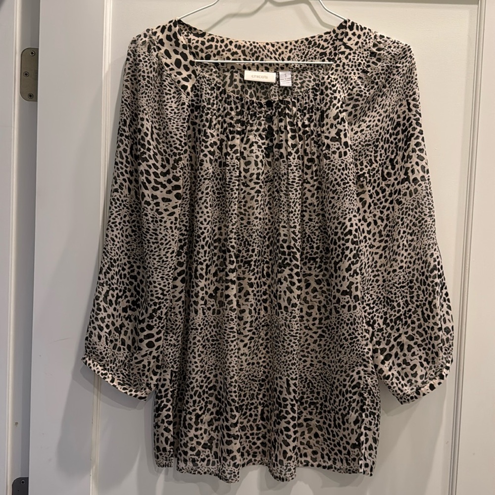 Chico’s Sheer Animal Print Leopard Print Top